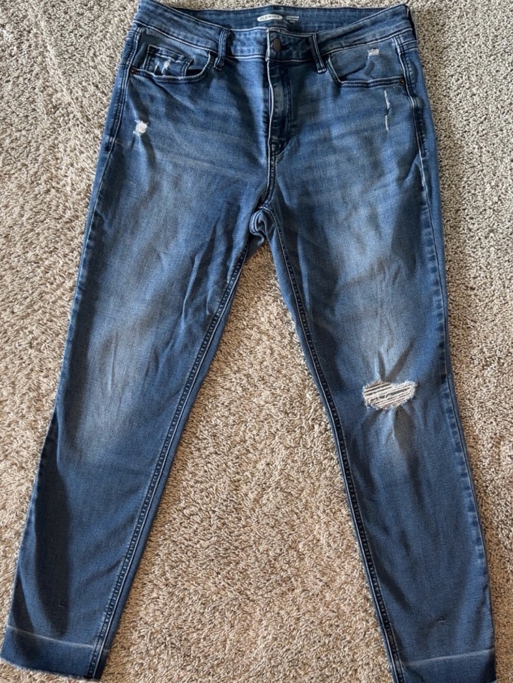 Old Navy Women's Dark Blue Skinny Jeans with Distressed Knee
